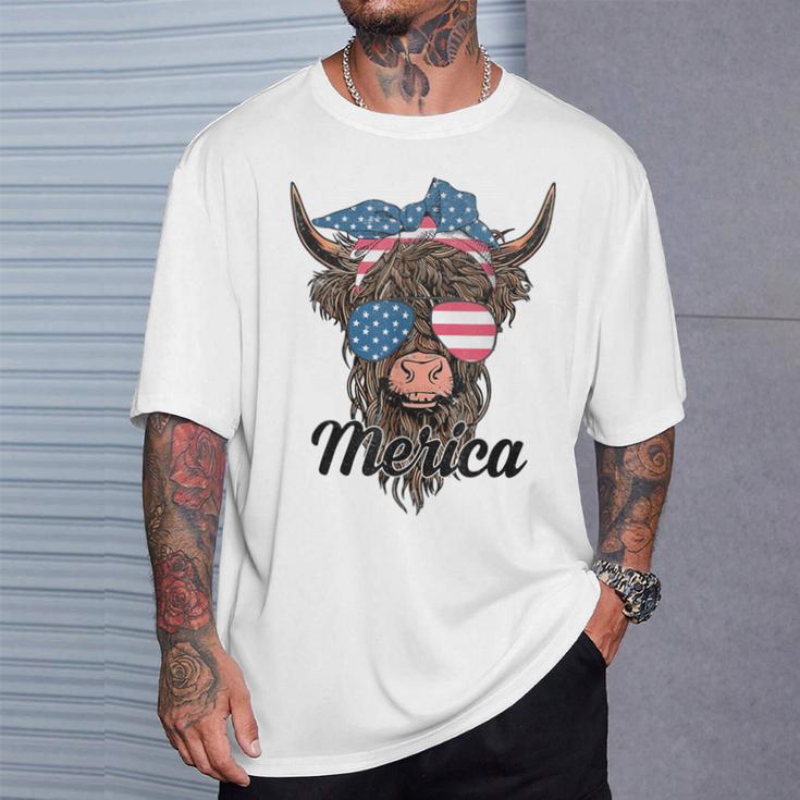 4Th Of July Highland Cow American Western Girls T-Shirt Gifts for Him