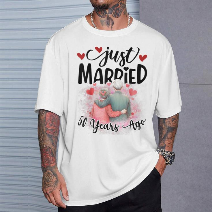 50Th Wedding Anniversary Just Married 50 Years Ago Couple T-Shirt Gifts for Him