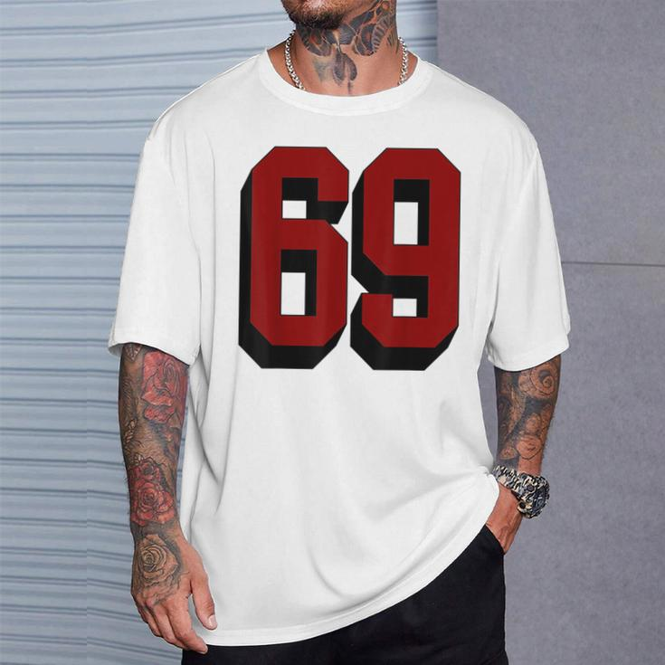 69 Number 69 Varsity Fan Sports Team White Jersey T-Shirt Gifts for Him