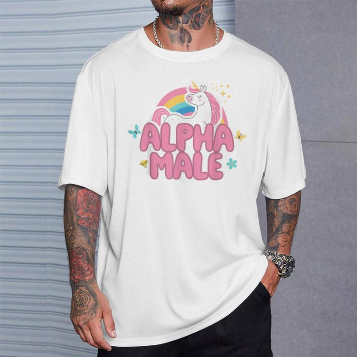 Alpha Male Unicorn Rainbow Ironic Sarcastic Humor T-Shirt Gifts for Him