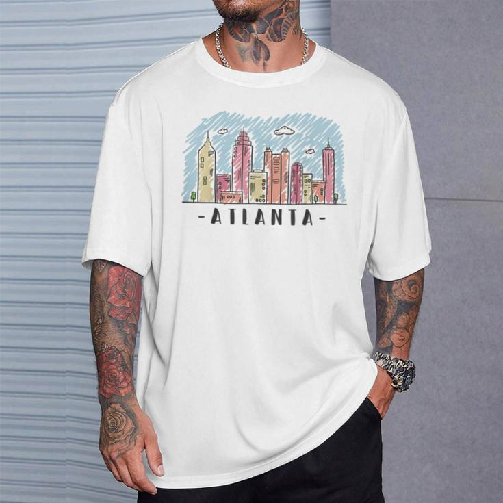 Atlanta Skyline Multi Color Watercolors Souvenir Atl Georga T-Shirt Gifts for Him