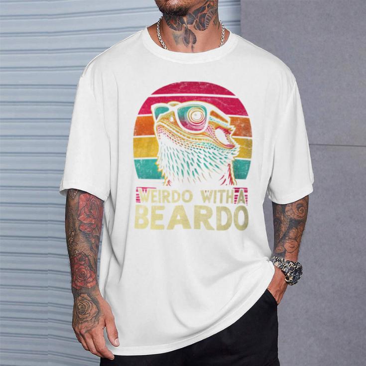 Bearded Dragon Weirdo With The Beardo Retro Sunset T-Shirt Gifts for Him