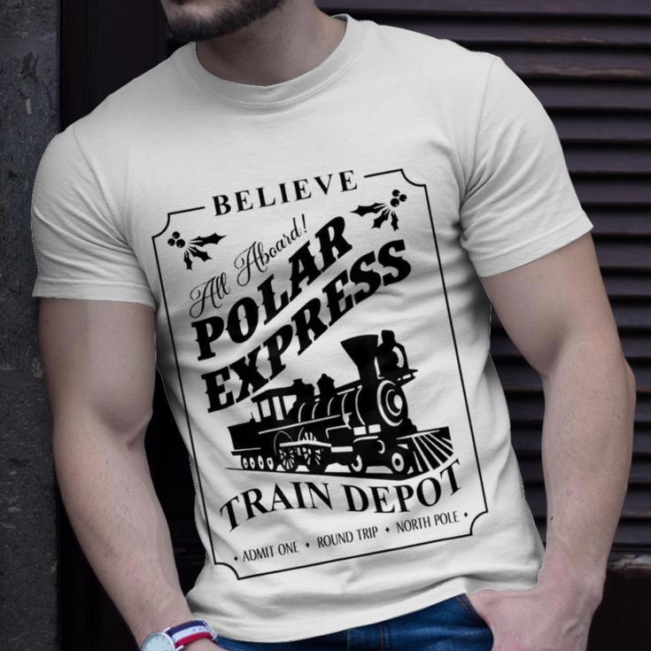 Believe All Abroad Polar Express Train Depot Christmas T-Shirt Gifts for Him