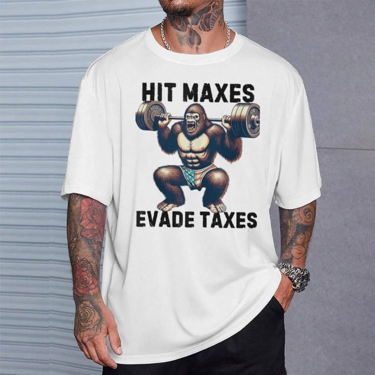 Bigfoot Gym Weightlifting Hit Maxes Evade Taxes Workout T-Shirt Gifts for Him
