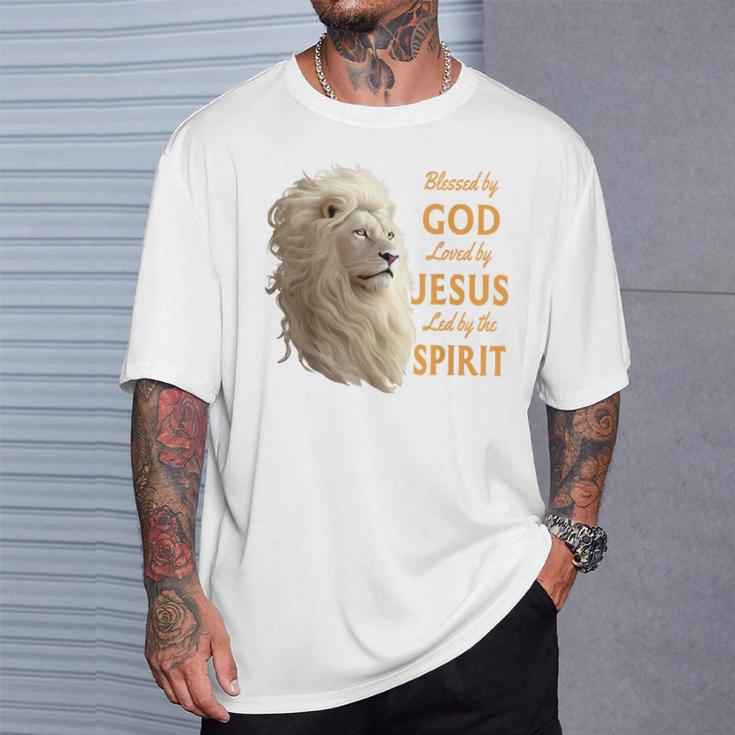 Blessed By God Loved By Jesus Christian Lion T-Shirt Gifts for Him