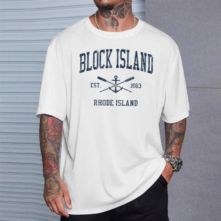 Block Island Ri Vintage Navy Crossed Oars & Boat Anchor T-Shirt Gifts for Him