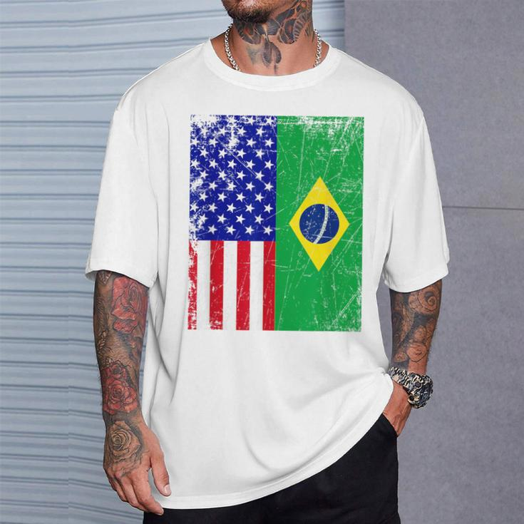 Brazilian American Flag Half Brazil Half Usa Pride T-Shirt Gifts for Him