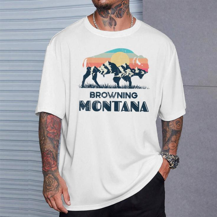 Browning Montana Vintage Hiking Bison Nature T-Shirt Gifts for Him