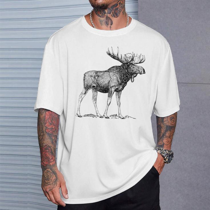 Bull Moose Cool Moose Drawing Moose Sketch T-Shirt Gifts for Him