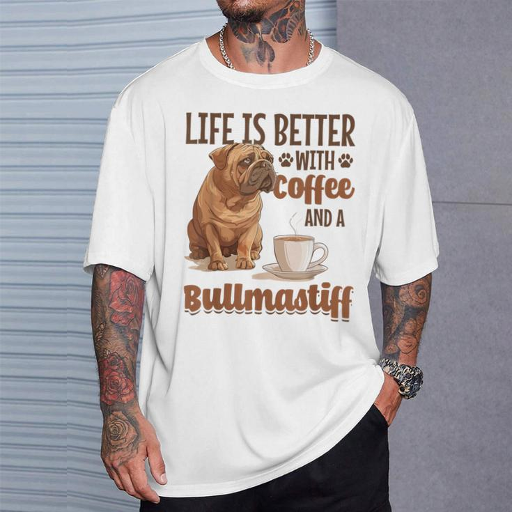 Bullmastiff-Hunderasse Das Leben Ist Besser Mit Kaffee Und Einem T-Shirt Geschenke für Ihn