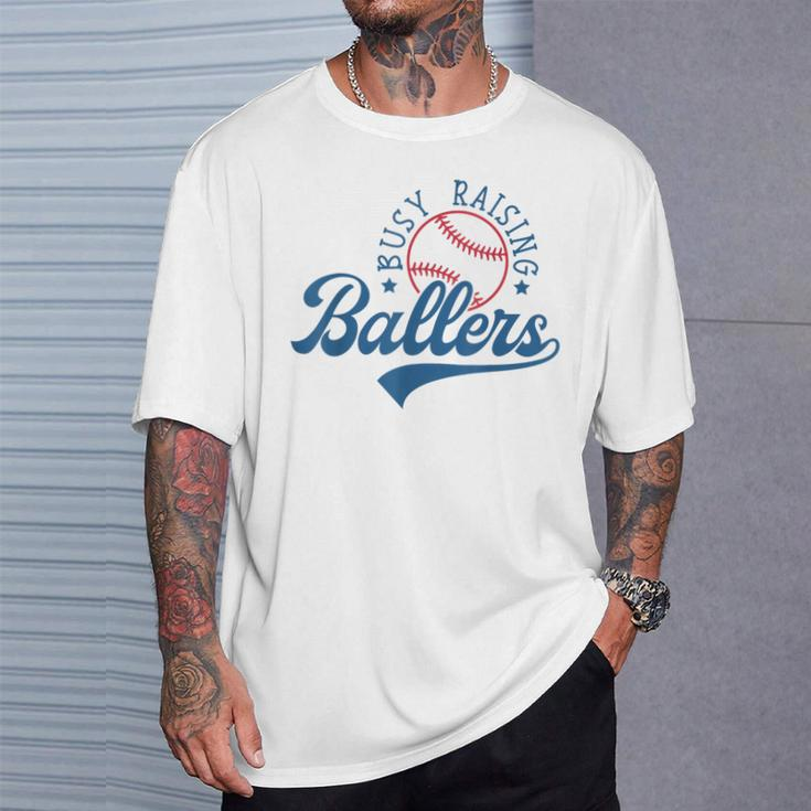 Busy Raising Ballers Baseball Mom Sport Fans T-Shirt Gifts for Him