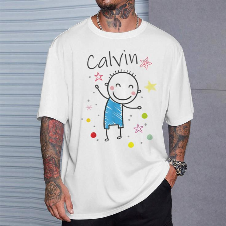 Cartoon Charakter T-Shirt für Kinder, Calvin Design mit Sternen & Glitzer Geschenke für Ihn