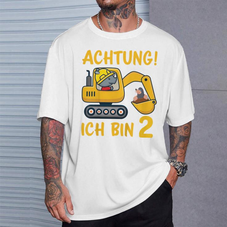 Children's Achtung Ich Bin 2 Jahre Alt 2Nd Birthday Digger Rhino T-Shirt Geschenke für Ihn