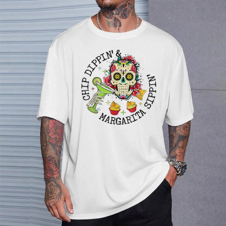 Chip Dippin Margarita Sippin Skull Skeleton T-Shirt Gifts for Him