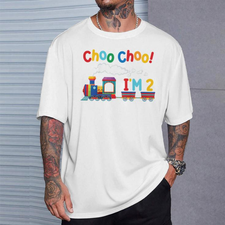 Choo Choo I'm 2 Year Old Locomotive Train Boys 2Nd Birthday T-Shirt Gifts for Him