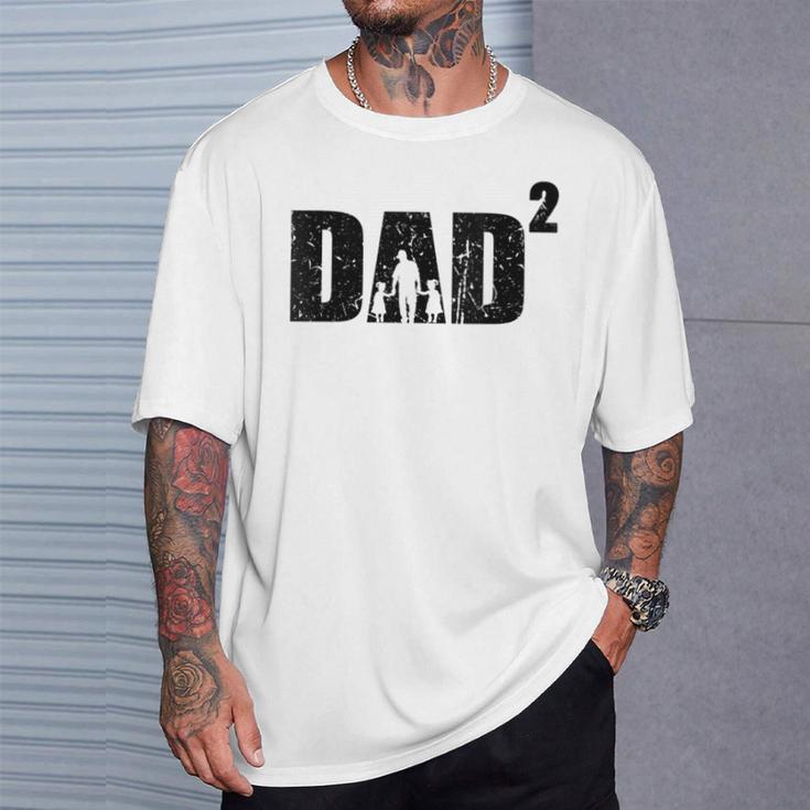 Damen Dad Hoch 2 Zweifacher Papaater Zwei Töchter Mit-Ausschnitt T-Shirt Geschenke für Ihn