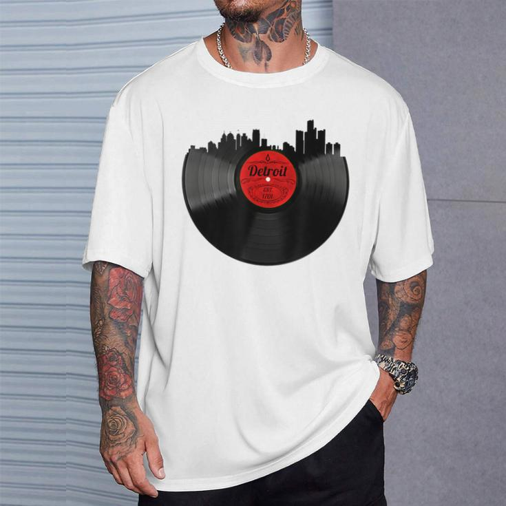 Detroit Vintage Michigan Skyline Vinyl Record T-Shirt Gifts for Him