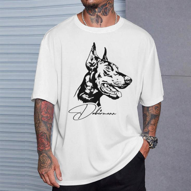 Dobermann Portrait Dog Portrait Dobie Dog White T-Shirt Geschenke für Ihn