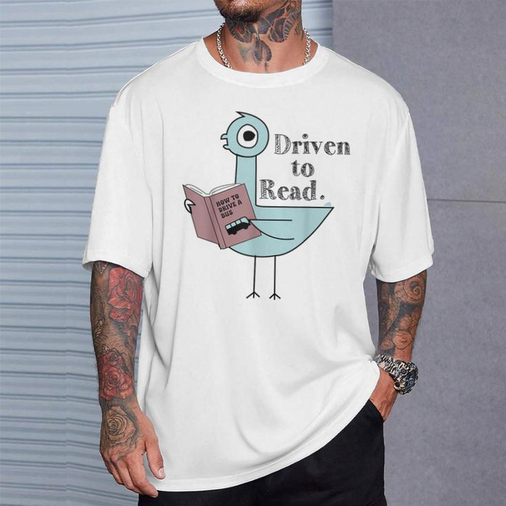 Driven To Read Pigeon Library Reading Books T-Shirt Gifts for Him