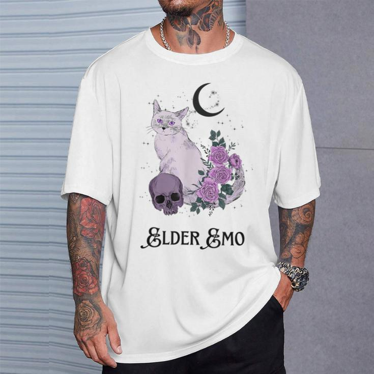Elder Emo Goth Cat And Moon Purple New Age Witchy Gothic T-Shirt Gifts for Him