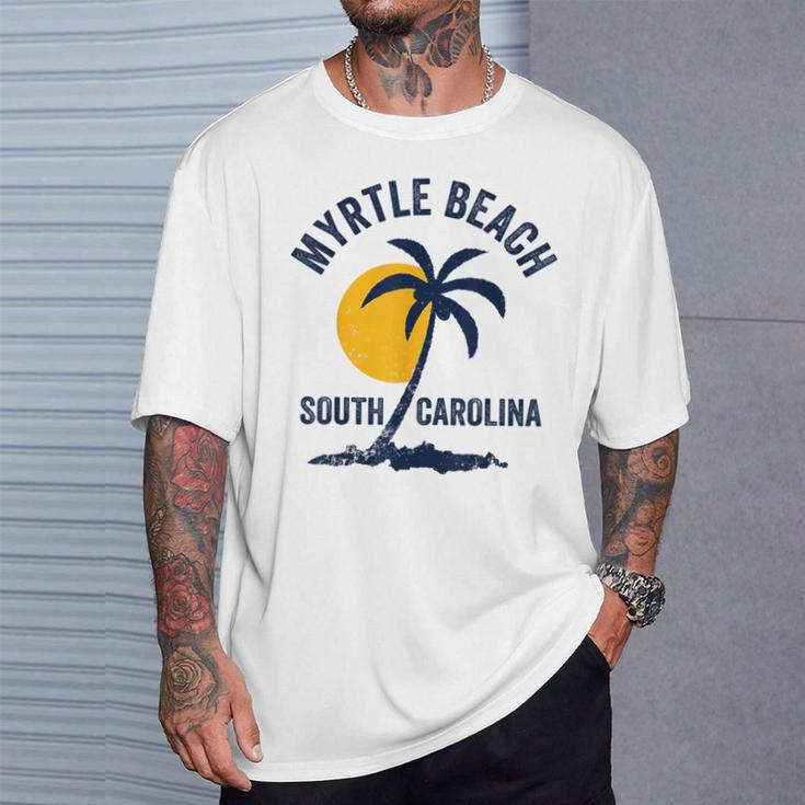 Family Vacation Retro Sunset South Carolina Myrtle Beach T-Shirt Gifts for Him