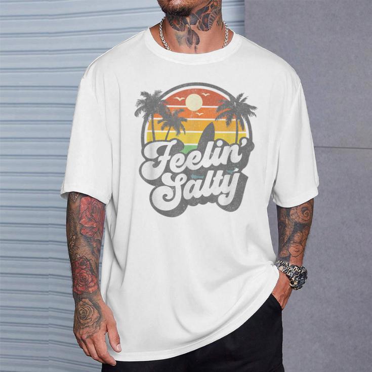 Feeling Salty Island Vacation Surfing Palm Retro Beach T-Shirt Gifts for Him