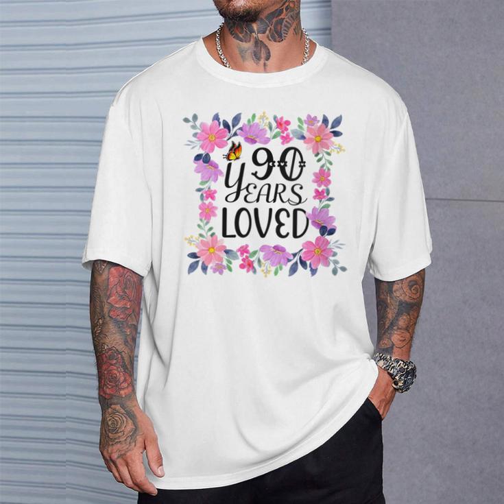 Floral 90Th Birthday Present 90 Years Loved T-Shirt Gifts for Him