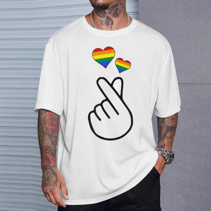 Gay Pride Month Human Lgbtq Korean Finger Heart K-Pop Love T-Shirt Gifts for Him