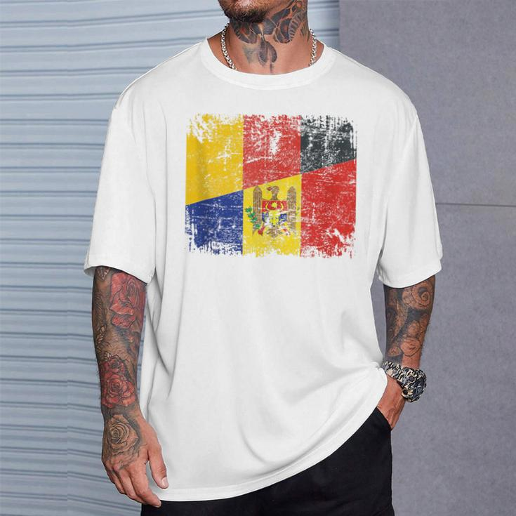 Germany Moldova Flags Half Moldovian German Roots Vintage T-Shirt Gifts for Him