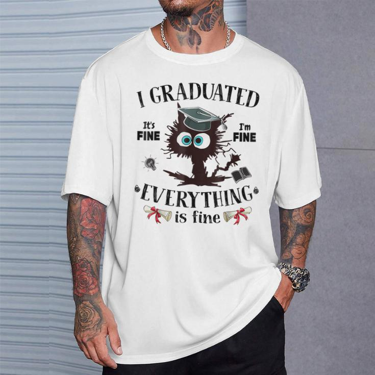 I Graduated Graduate Class 2024 Black Cat Graduation T-Shirt Gifts for Him