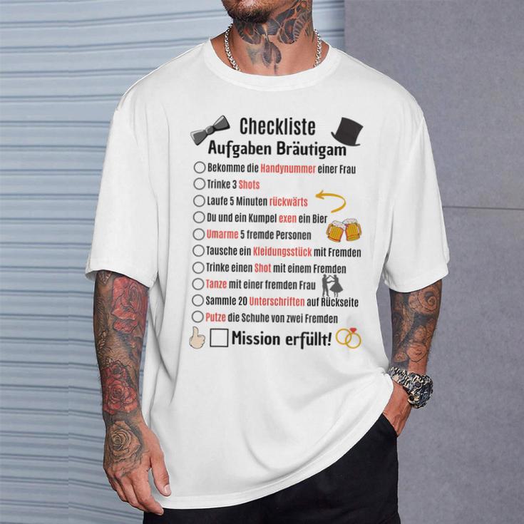 Groom Tasks Stag Jga Checklist Poltern S T-Shirt Geschenke für Ihn