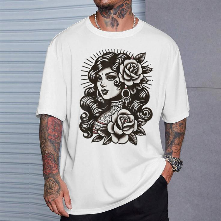 Gypsy Lady Vintage Tattoo Style T-Shirt Gifts for Him