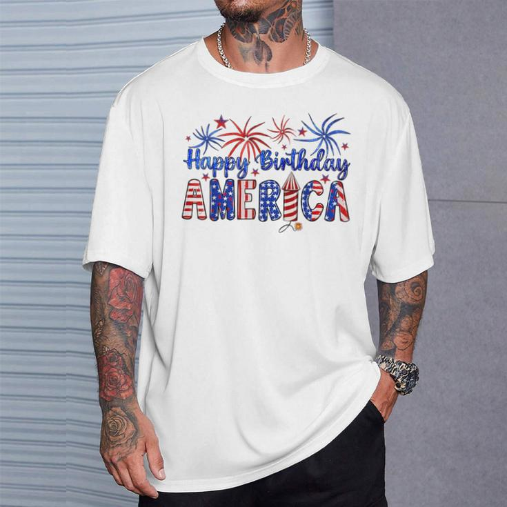 Happy Birthday America Firework Usa Flag 4Th Of July Freedom T-Shirt Gifts for Him