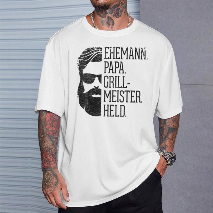 Husann Papa Grillmeister Held Griller Dad Grandpa Gray S T-Shirt Geschenke für Ihn