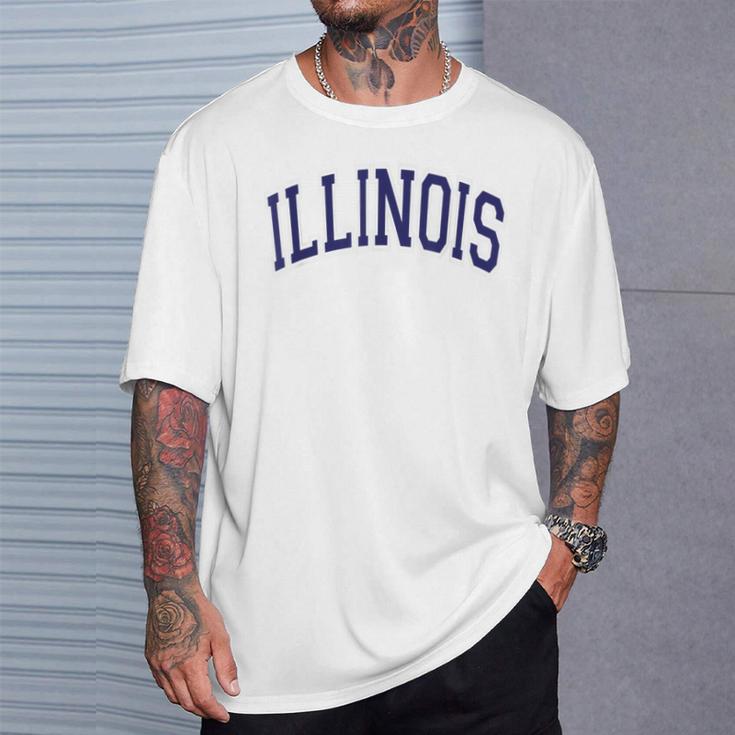 Illinois Varsity Style Navy Blue Text T-Shirt Gifts for Him