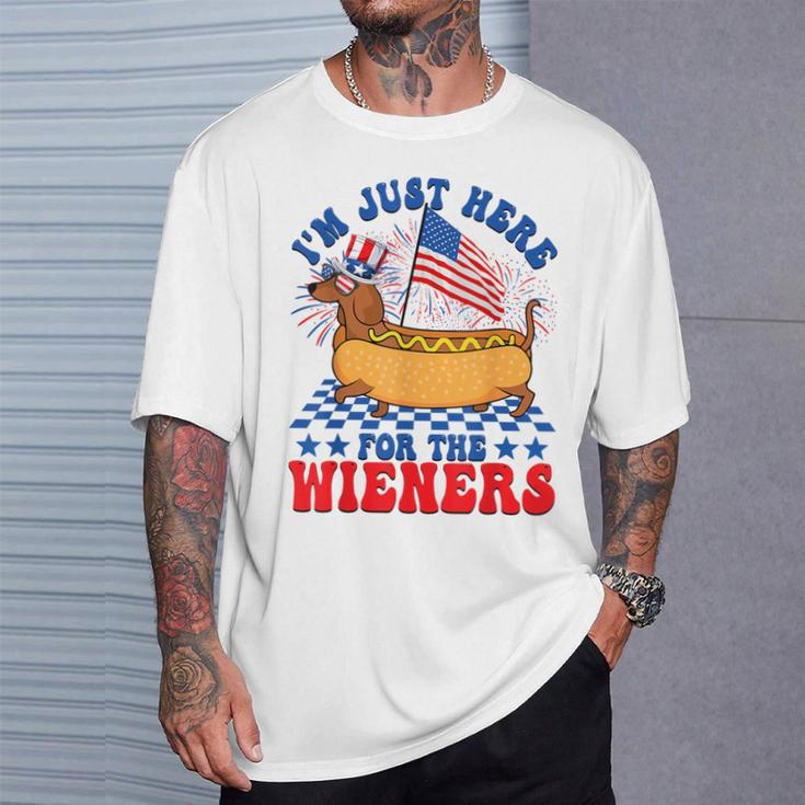 I'm Just Here For Wieners Dachshund Dog Hotdog 4Th Of July T-Shirt Gifts for Him
