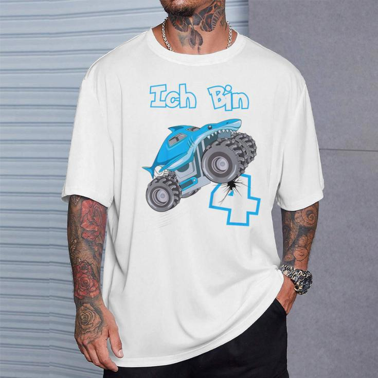 Kinder 4 Jahre Monster Truck Haifisch Geburtstag Junge T-Shirt Geschenke für Ihn