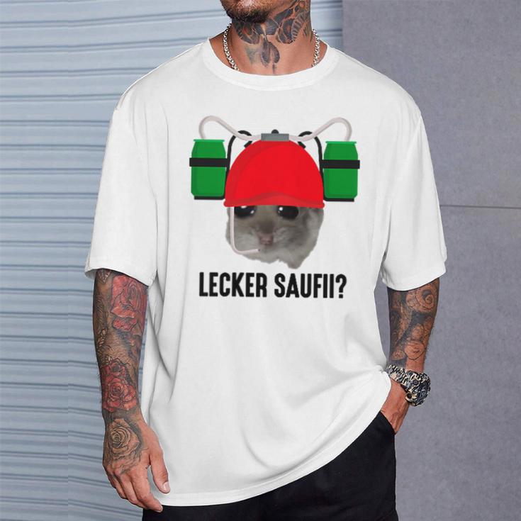 Lecker Saufii Bierchen X Sad Hamster Meme Bier Bierhelm T-Shirt Geschenke für Ihn