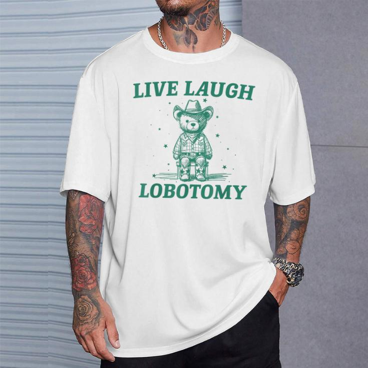 Live Laugh Lobotomy Retro Cartoon Bear Meme T-Shirt Gifts for Him