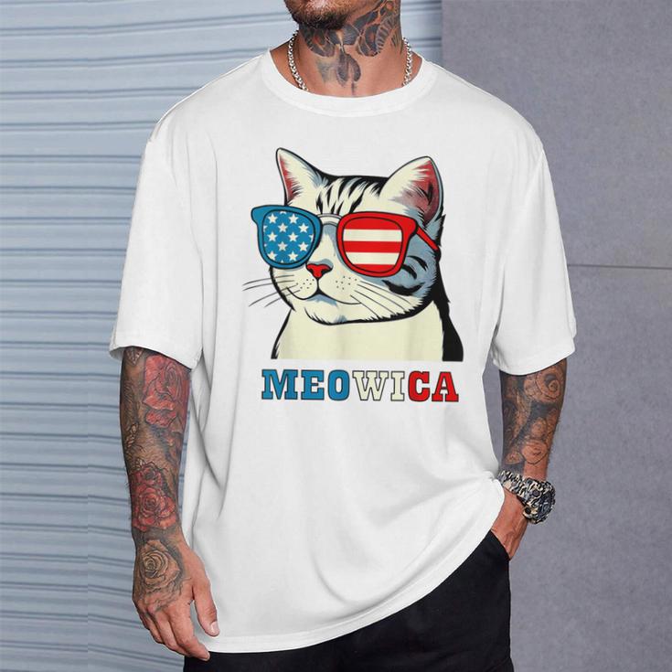 Meowica 4Th Of July Cat Sunglasses American Usa Flag Cat T-Shirt Gifts for Him