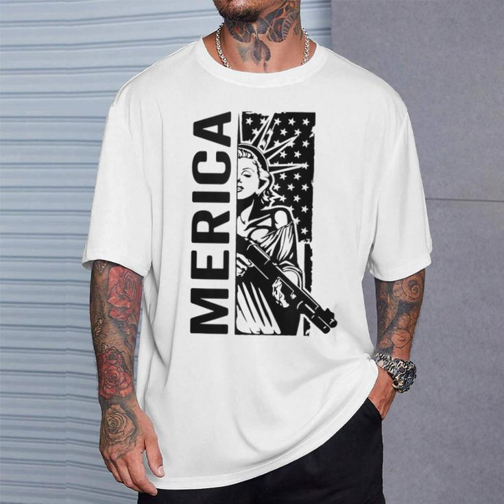 Merica Patriotic Pro Gun Usa Liberty Lady 4Th Of July Gun T-Shirt Gifts for Him