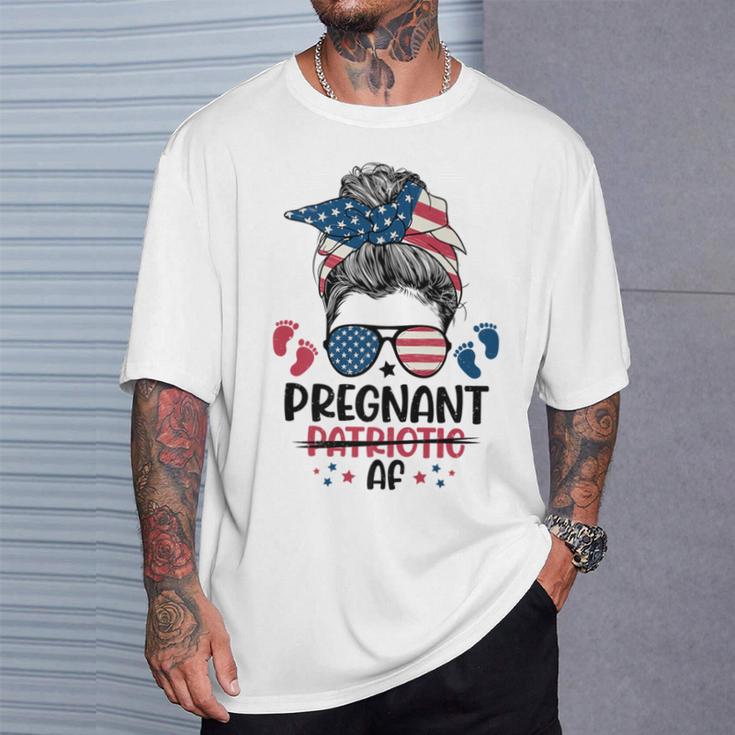 Messy Bun 4Th Of July Pregnant Patriotic Af American Flag T-Shirt Gifts for Him