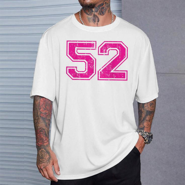 Number 52 Varsity Distressed Vintage Sport Team Player's T-Shirt Gifts for Him