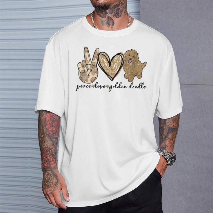 Peace Love Golden Doodle Dog Pet Lovers Doodle Dog T-Shirt Gifts for Him