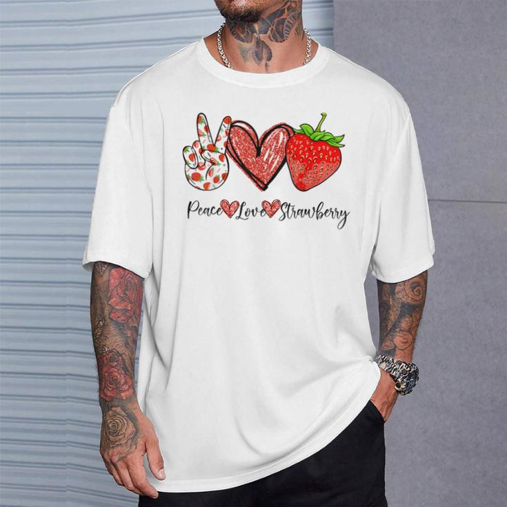 Peace Love Strawberry It's A Berry Good Time Fruits Heart T-Shirt Gifts for Him