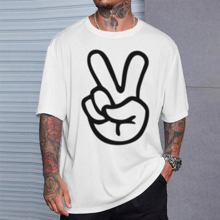 Peace Sign Fingers Peace Sign Hand T-Shirt Gifts for Him