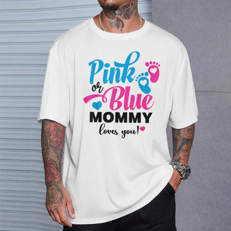 Pink Or Blue Mommy Loves You Gender Reveal Baby Announcement T-Shirt Gifts for Him