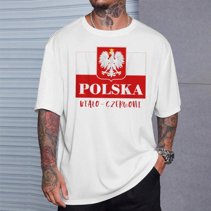 Polska Bialo-Czerwoni Polnische Flagge Polnisches Emblem Weißer Adler T-Shirt Geschenke für Ihn