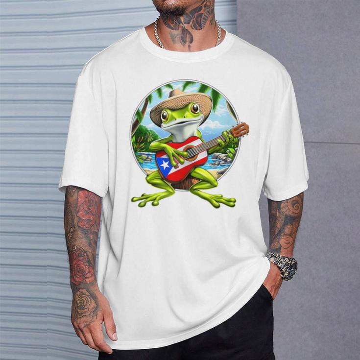 Puerto Rico Coqui Frog Playing Guitar Taino Boricua T-Shirt Gifts for Him