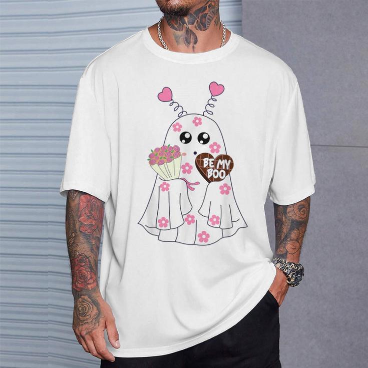 Retro Be My Boo Cute Ghost With Balloon Valentines Day T-Shirt Gifts for Him